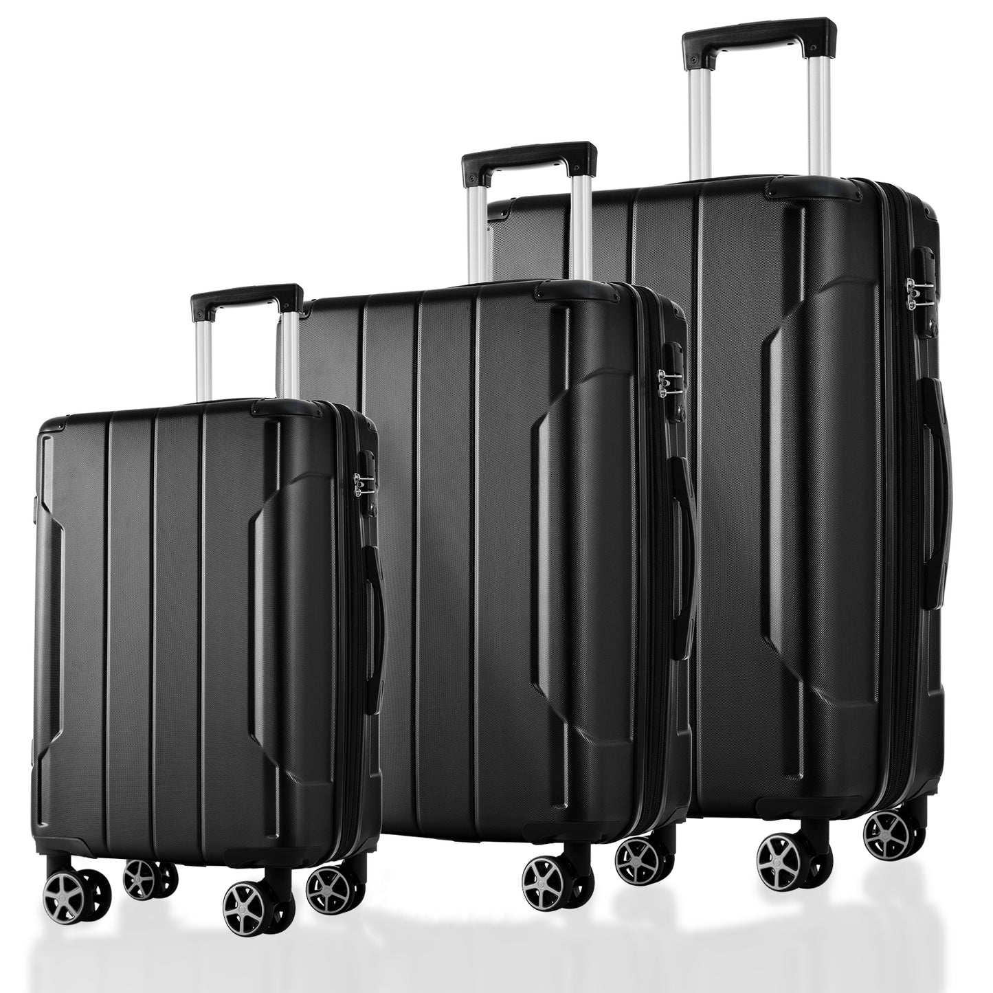 Jetera 3 - Piece ABS Luggage Set – Black Expandable Suitcases with Double Spinner Wheels & TSA Lock (20/24/28") - JUSTLIVE NESTJUSTLIVE NEST