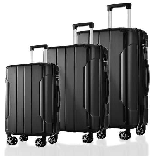 Jetera 3 - Piece ABS Luggage Set – Black Expandable Suitcases with Double Spinner Wheels & TSA Lock (20/24/28") - JUSTLIVE NESTJUSTLIVE NEST