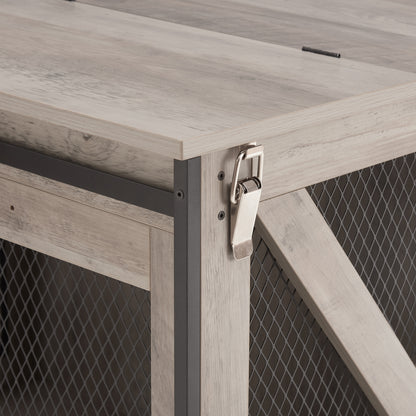 Hollo Farmhouse Crate – Gray Dog Kennel Table with Sliding Barn Door & Flip - Top Divider - JUSTLIVE NESTJUSTLIVE NEST