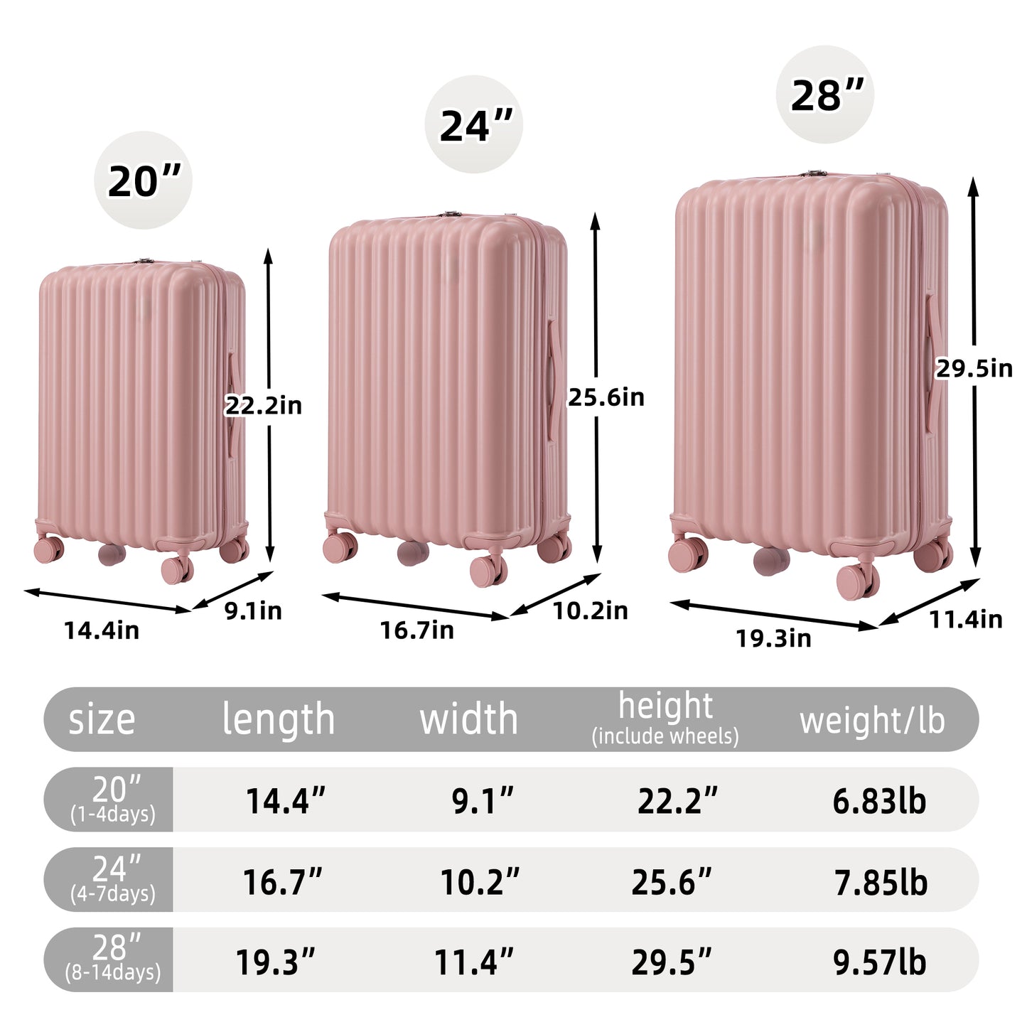 Jetera 3 - Piece Spinner Luggage Set – Pink ABS with USB Port, Cup & Phone Holder (20"/24"/28") - JUSTLIVE NESTJUSTLIVE NEST