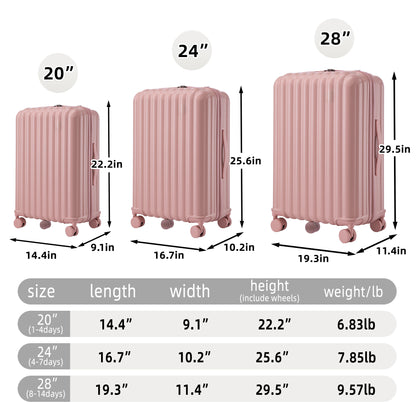 Jetera 3 - Piece Spinner Luggage Set – Pink ABS with USB Port, Cup & Phone Holder (20"/24"/28") - JUSTLIVE NESTJUSTLIVE NEST