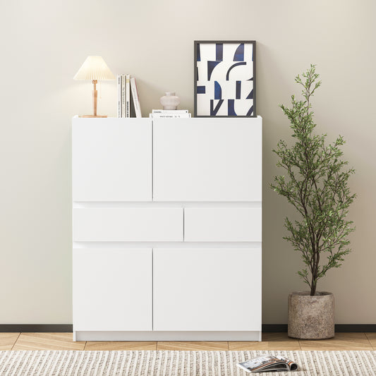 Niles 4-Door Storage Cabinet – White Wooden Organizer with 2 Drawers