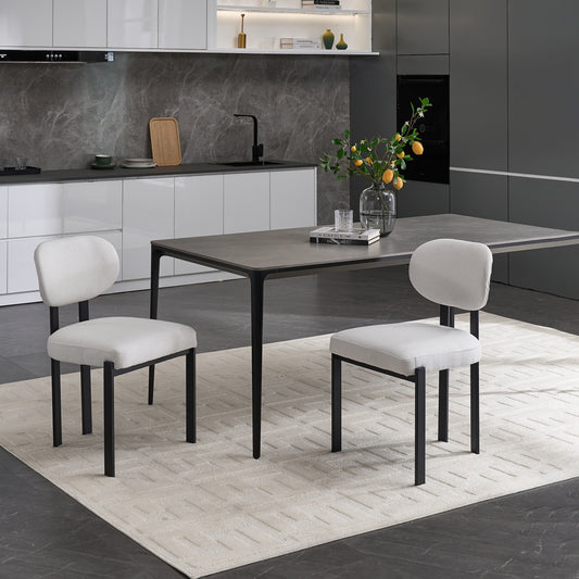 Avero Dining Chairs – 2 Mid-Century Boucle Upholstered Seats with Black Legs