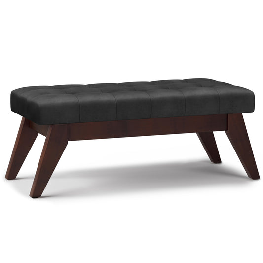 Draper Bench – Black Tufted Mid-Century Seat with Distressed Finish