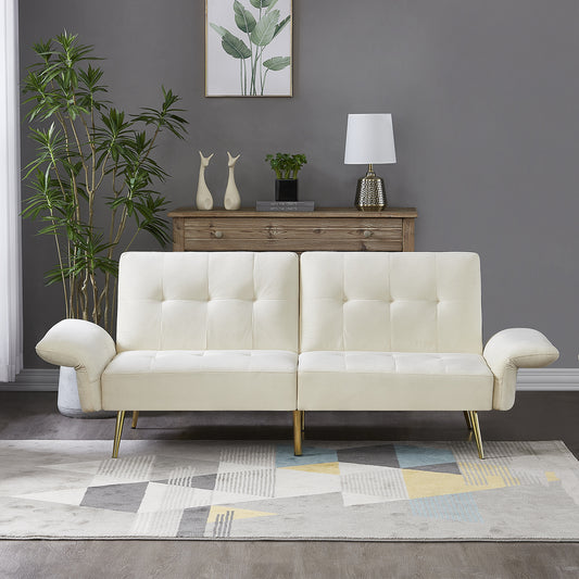 Pluvia Sofa Bed – 78" Beige Italian Velvet Convertible Loveseat