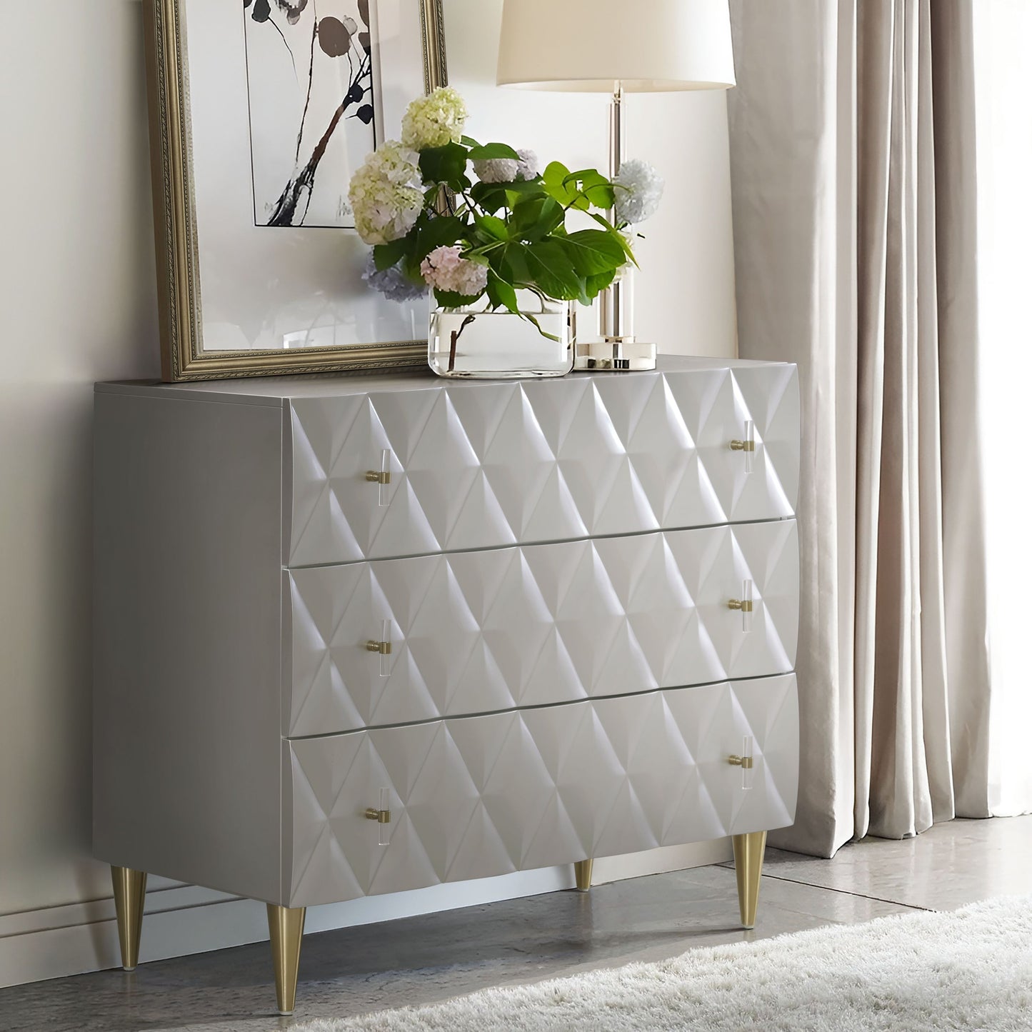 Anvera Console – Metallic Silver & Champagne Cabinet with 2 Doors