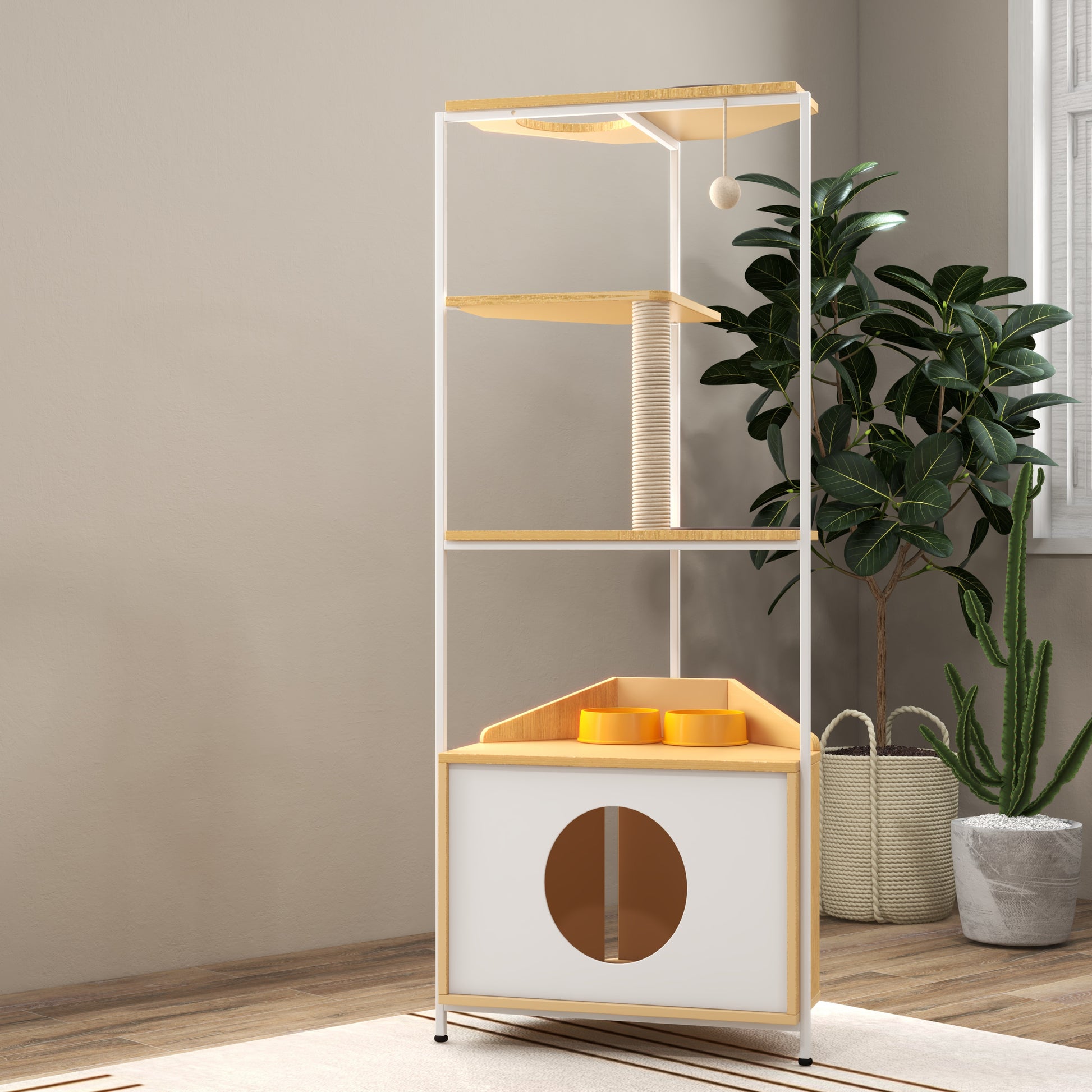 Vero Corner Cat Tower – Multi - Level Cat Condo with Scratching Post, Feeder & Climbing Ledges - JUSTLIVE NESTJUSTLIVE NEST