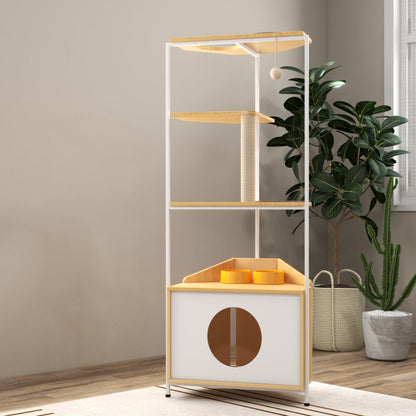 Vero Corner Cat Tower – Multi - Level Cat Condo with Scratching Post, Feeder & Climbing Ledges - JUSTLIVE NESTJUSTLIVE NEST