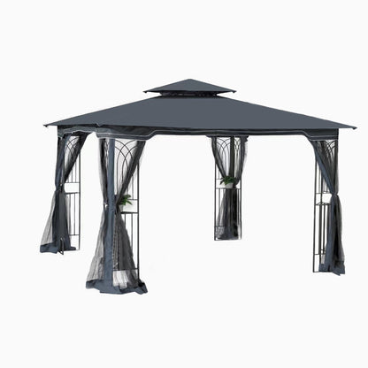 Aurelia 10x10' Soft-Top Gazebo – Gray Double Roof Canopy Tent with Mosquito Netting