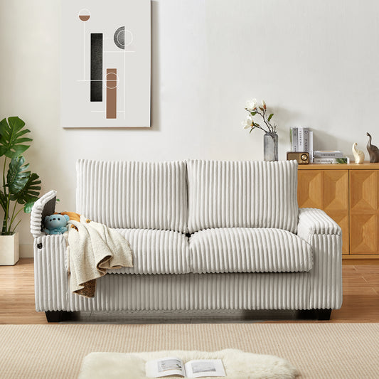 Monaco Corduroy Haven – Plush 71' Loveseat with Storage Armrests & USB Charging