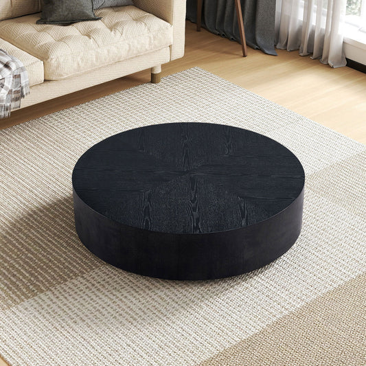 Klyra Round Coffee Table – 35.43" Black Drum Form with No-Assembly Structure