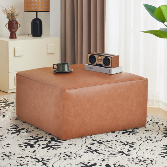 Tanfiel Ottoman – Fauxhide Surface, CubeNest Form