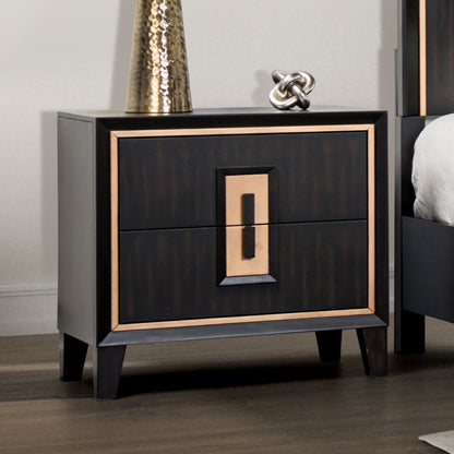Gavira Trim Table – Espresso Nightstand with Gold Accent & Finger Pull Design