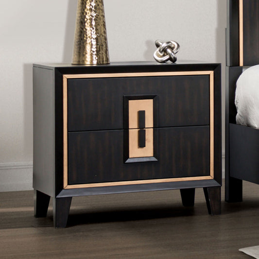 Gavira Trim Table – Espresso Nightstand with Gold Accent & Finger Pull Design