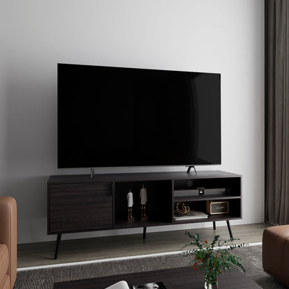 Toriva Mini Console – 1 Door + 3 Shelf TV Stand in Black Finish