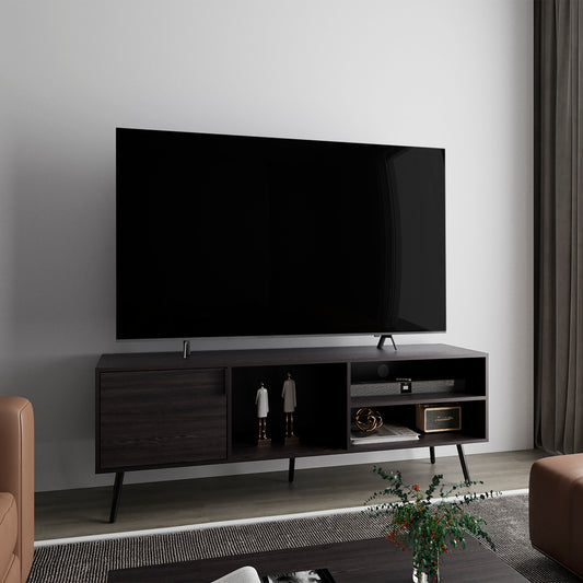 Toriva Mini Console – 1 Door + 3 Shelf TV Stand in Black Finish