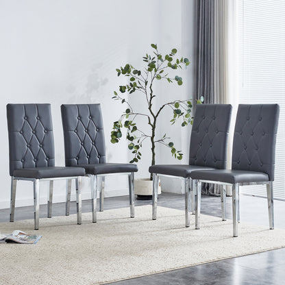 Tovik Dining Chair Set – 4 Dark Gray Armless Chairs with Vintage Grid Back