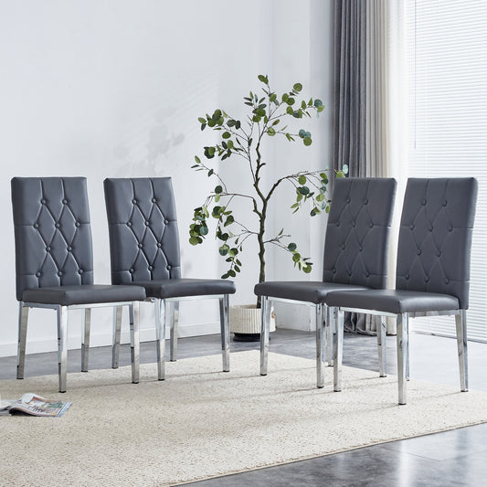 Tovik Dining Chair Set – 4 Dark Gray Armless Chairs with Vintage Grid Back