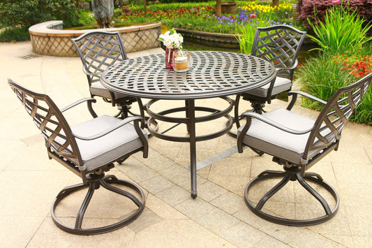 Alera 4-Person Round Dining Set – 49" Aluminum Table with Sunbrella Cushions