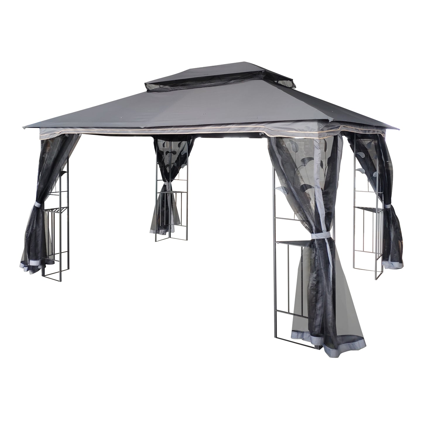 Aurelia 13x10' Soft-Top Gazebo – Double Roof Garden Pavilion with Mosquito Netting (Gray Canopy)