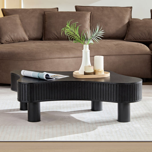 Klyra Drum Table – 42.5" Irregular Woodform Coffee Table on Bold Pedestal (duplicate confirmed)