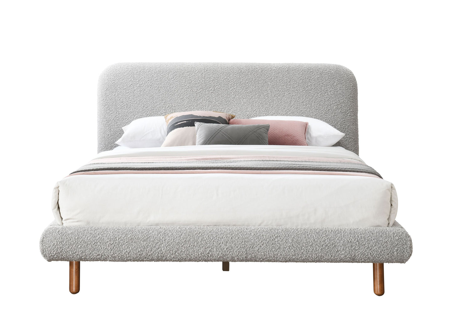 Cloen King Bed – Gray Boucle Eastern King with Soft Curved Profile