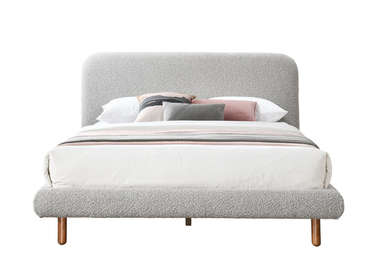 Cloen King Bed – Gray Boucle Eastern King with Soft Curved Profile