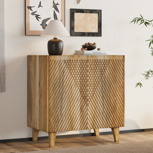 Mavira Accent Cabinet – Natural Mango Wood with Fluted Front & Shelf