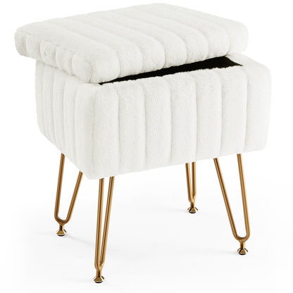 Nova Stool – White Faux Fur Makeup Seat with Metal Base