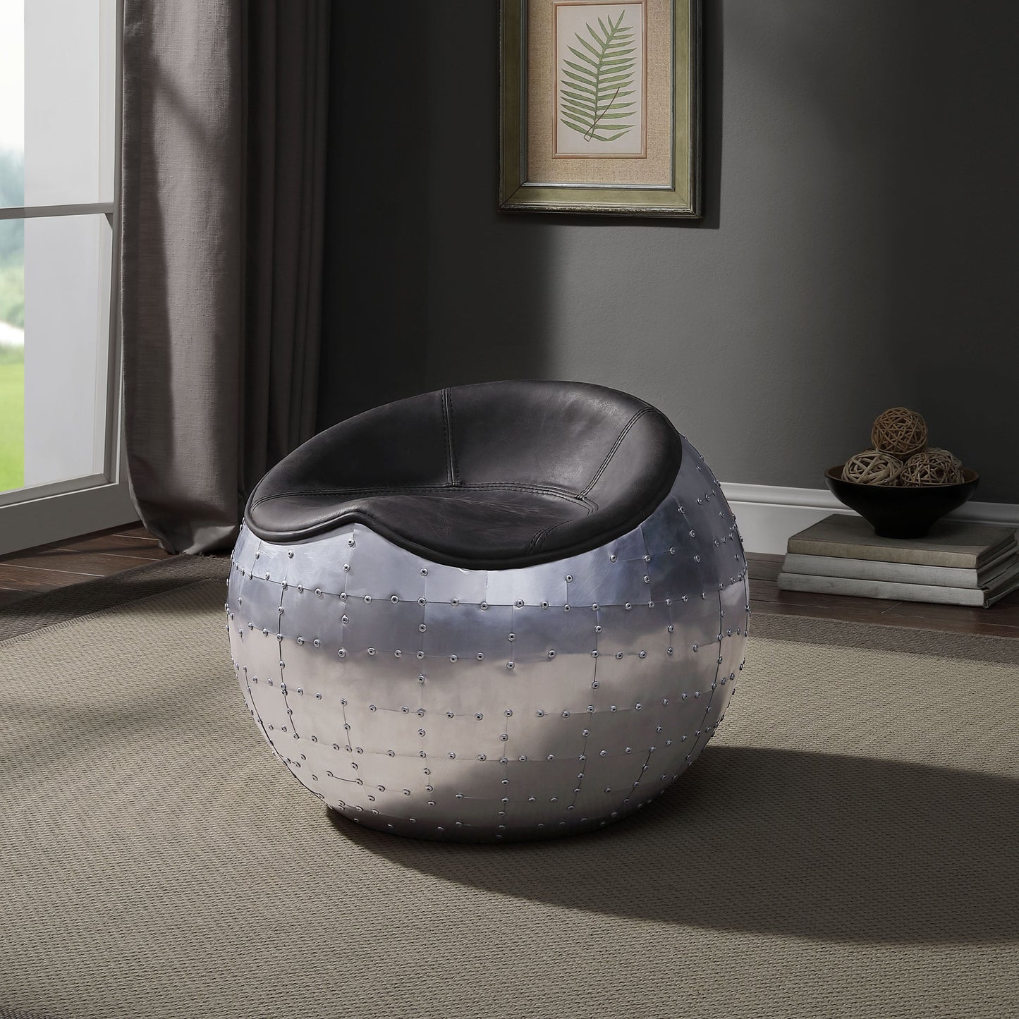 Camden Ottoman – Antique Ebony Saddle Seat with Metal Edge