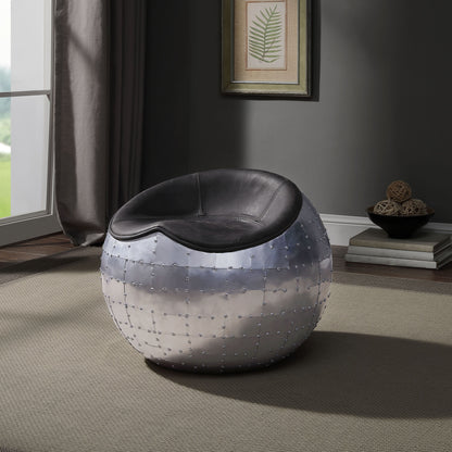 Camden Ottoman – Antique Ebony Saddle Seat with Metal Edge