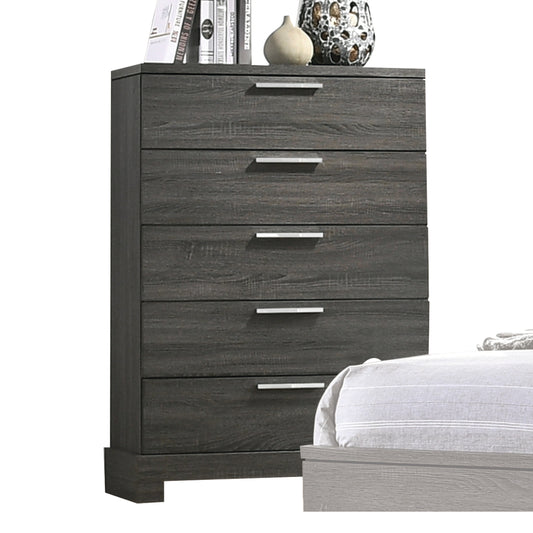 Lantha 5-Drawer Chest – Gray Oak Finish Vertical Storage Dresser