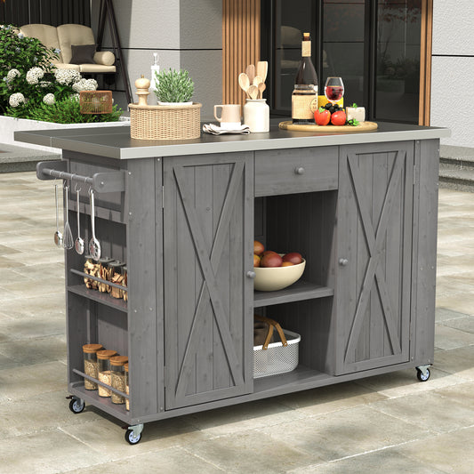 Grillan Fir Island – Outdoor Kitchen Station with Stainless Steel Top & Storage (Grey Finish)