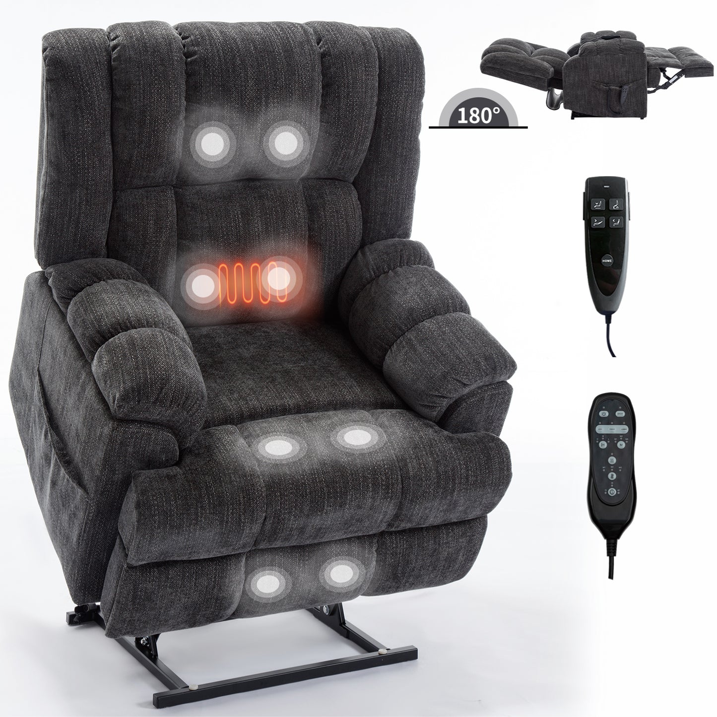 Aureon MaxLift Chair – Dual-Motor Power Recliner with Heat, Massage & 350lb Support (Grey)