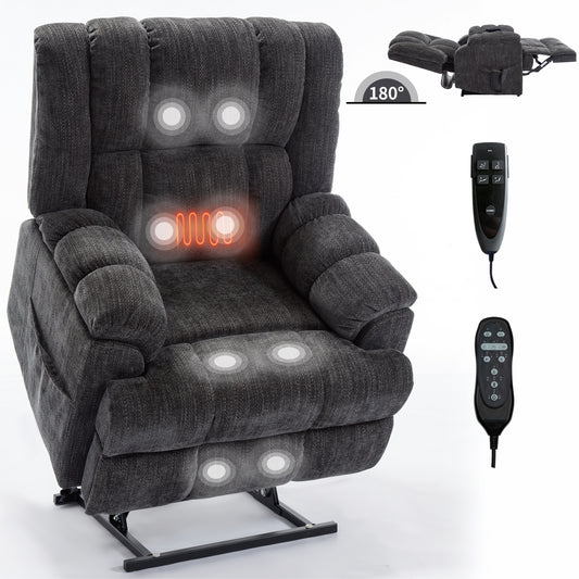 Aureon MaxLift Chair – Dual-Motor Power Recliner with Heat, Massage & 350lb Support (Grey)